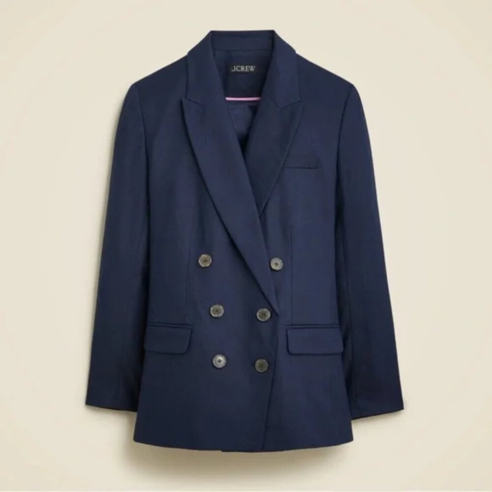 J.Crew Double-Breasted Blazer in Stretch Linen Blend Navy 2